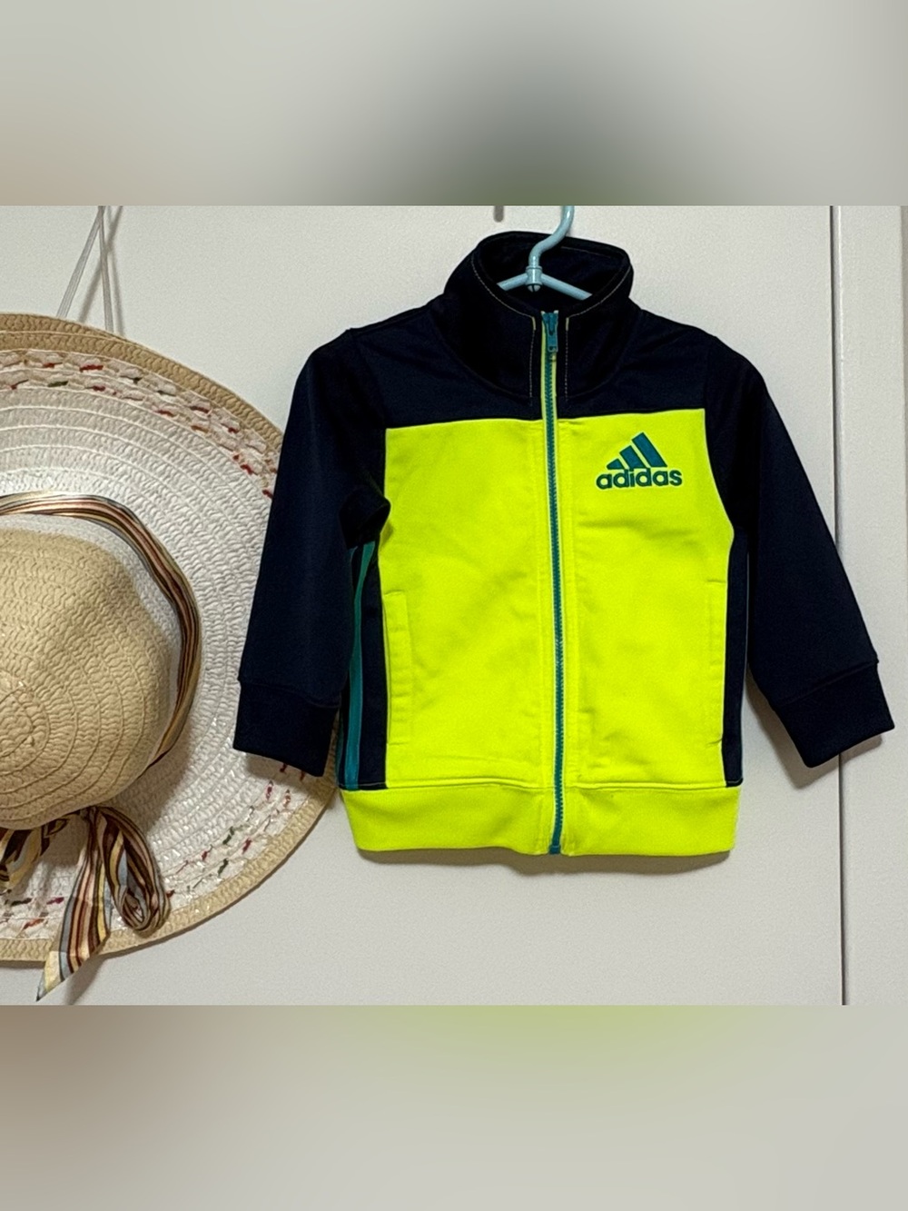 adidas Neon Yellow and Navy Lightweight Zip Hoodie